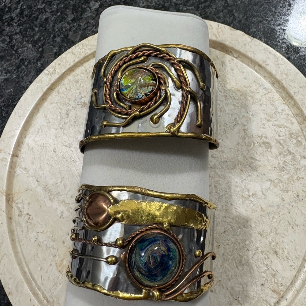 Artistic Silver and Gold Cuff Bracelets